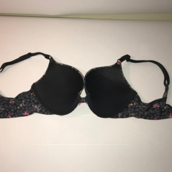 LAST CHANCE -Victoria Secret Black Floral Push Up Bra 32C - Picture 2 of 3